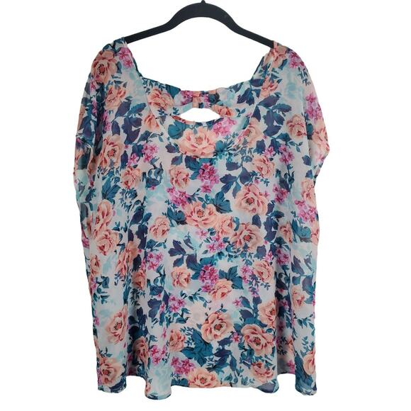 Torrid Blouse 0 Plus Size Womens Pullover Sheer Multicolor Floral Cap Sleeve - Picture 2 of 4